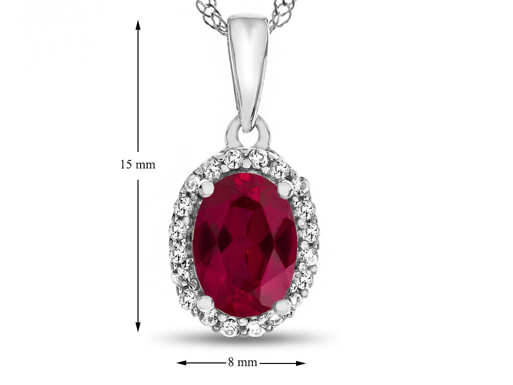 FJC Finejewelers 10k White Gold 7x5mm Oval Created Ruby with White Topaz accent stones Halo Pendant Necklace