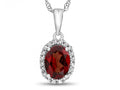 FJC Finejewelers 10k White Gold 7x5mm Oval Garnet with White Topaz accent stones Halo Pendant Necklace