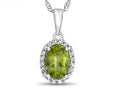 FJC Finejewelers 10k White Gold 7x5mm Oval Peridot with White Topaz accent stones Halo Pendant Necklace