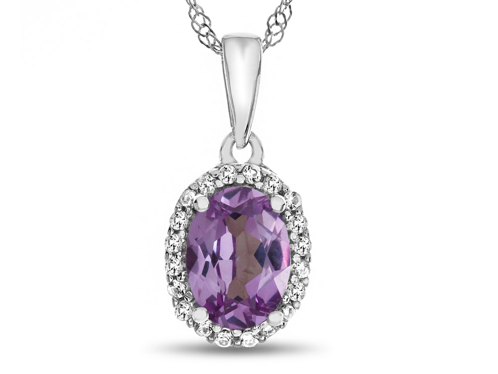 FJC Finejewelers 10k White Gold 7x5mm Oval Simulated Alexandrite with White Topaz accent stones Halo Pendant Necklace