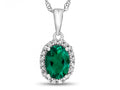 FJC Finejewelers 10k White Gold 7x5mm Oval Simulated Emerald with White Topaz accent stones Halo Pendant Necklace