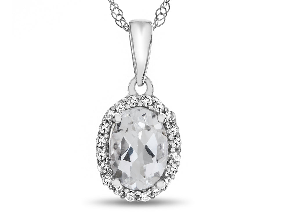 FJC Finejewelers 10k White Gold 7x5mm Oval White Topaz with White Topaz accent stones Halo Pendant Necklace