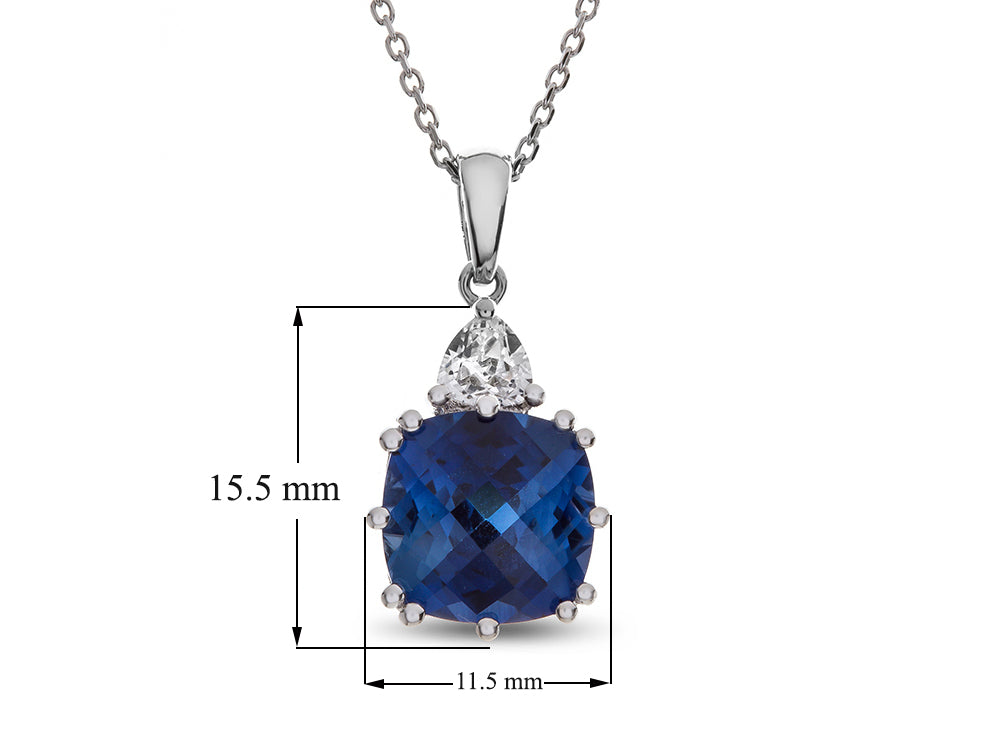 FJC Finejewelers 10x10mm Cushion-Cut Created Blue and White Sapphire Pendant Necklace - 18 Inch Chain