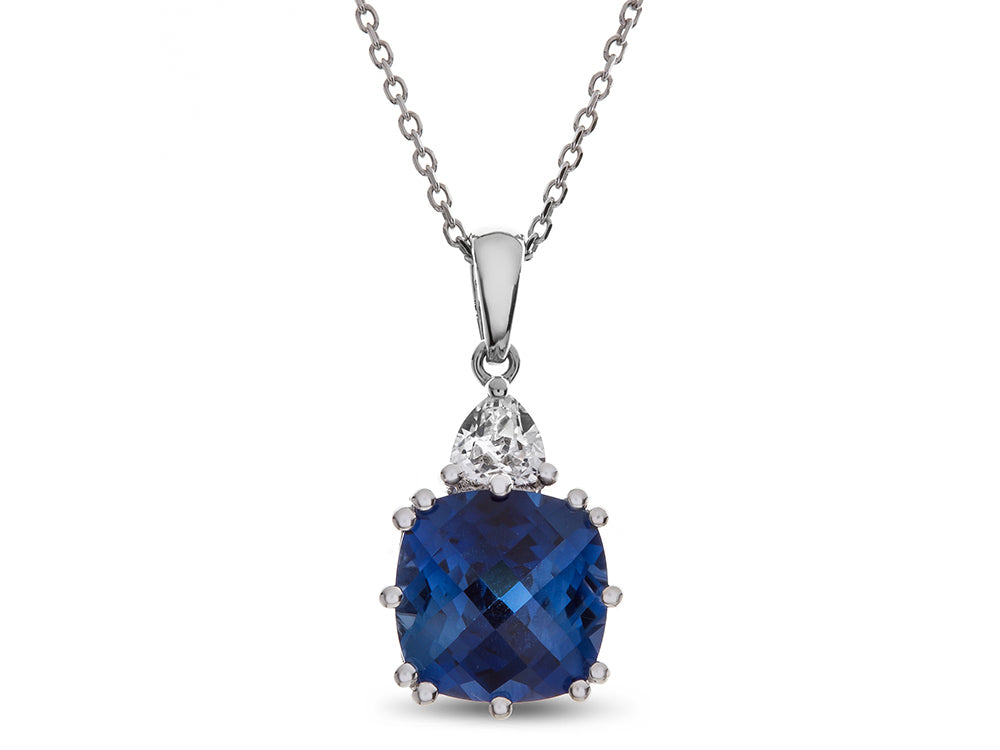 FJC Finejewelers 10x10mm Cushion-Cut Created Blue and White Sapphire Pendant Necklace - 18 Inch Chain