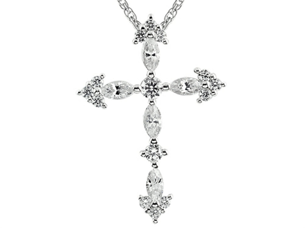 FJC Finejewelers 3mm White Cubic Zirconia Created Antique Shaped Cross Pendant Necklace With 18 Inch Chain