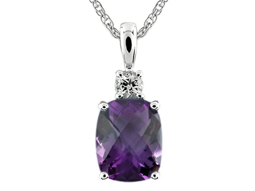 FJC Finejewelers 9x7mm Antique Shaped Amethyst and White Topaz Pendant Necklace- 18 Inch Chain Included