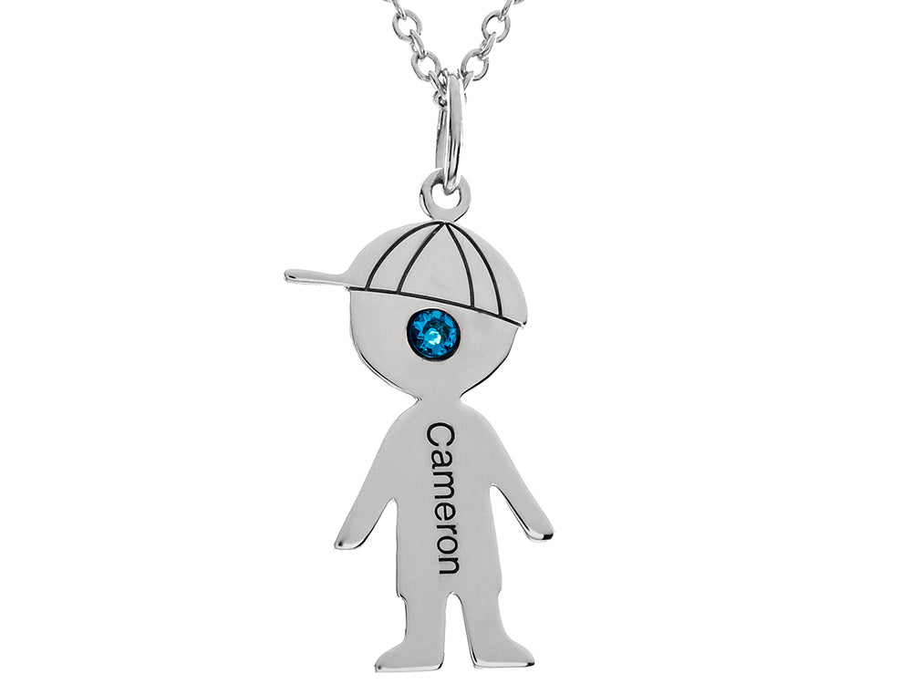 FJC Finejewelers Boy Personalized Name Pendant Necklace with Simulated Birthstone 18 Inch Chain