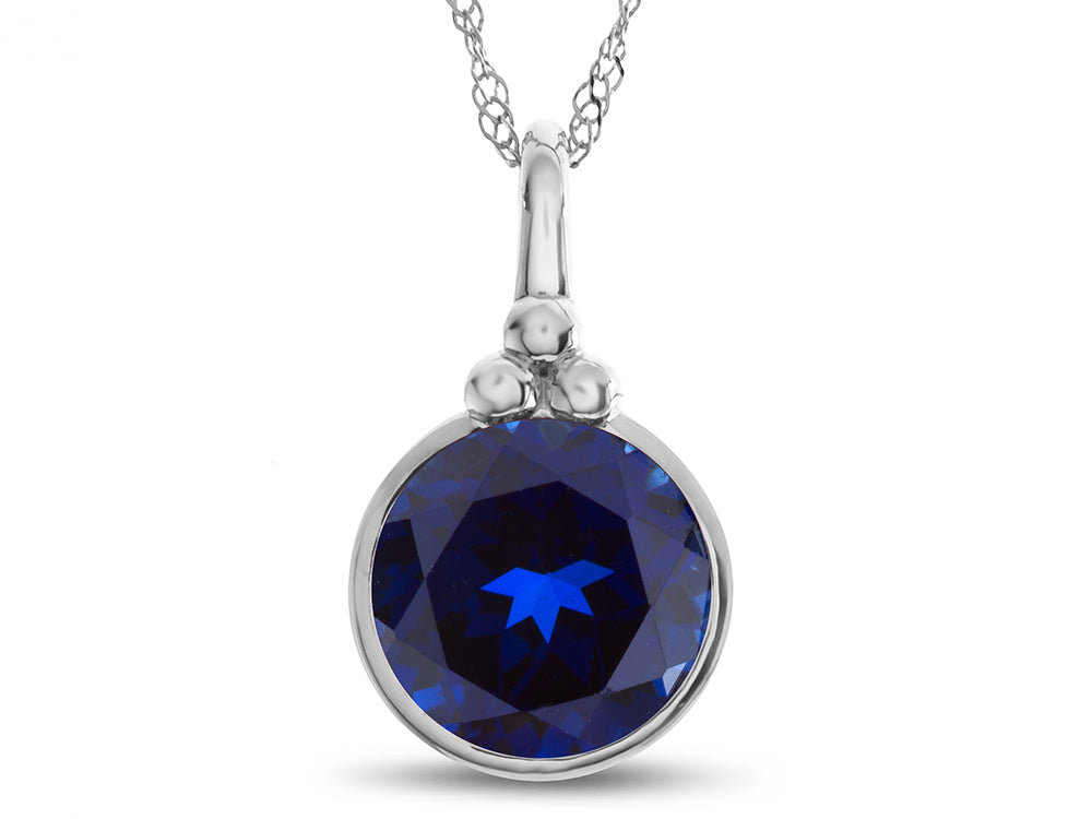 FJC Finejewelers 8mm Round Bezel Set Created Sapphire Pendant Necklace - Chain Included
