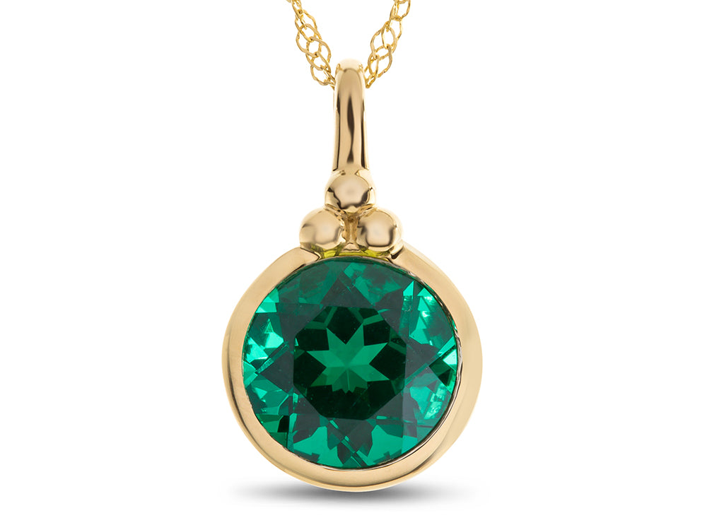 FJC Finejewelers 8mm Round Bezel Set Simulated Emerald Pendant Necklace - Chain Included