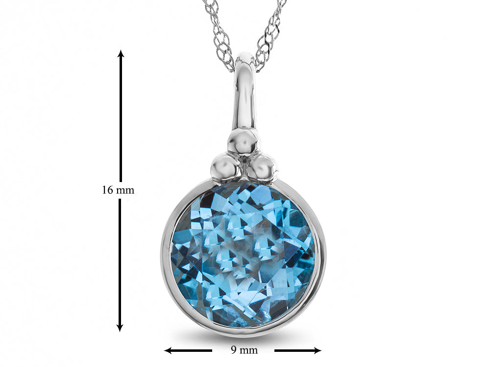 FJC Finejewelers 8mm Round Bezel Set Swiss Blue Topaz Pendant Necklace - Chain Included