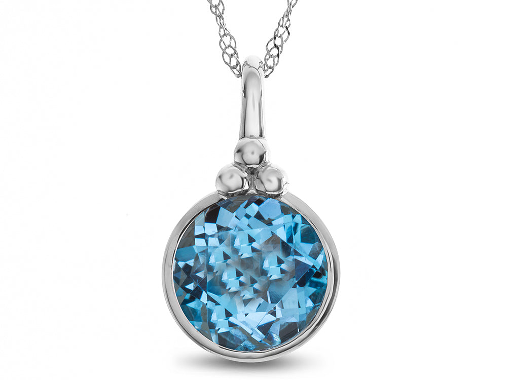 FJC Finejewelers 8mm Round Bezel Set Swiss Blue Topaz Pendant Necklace - Chain Included