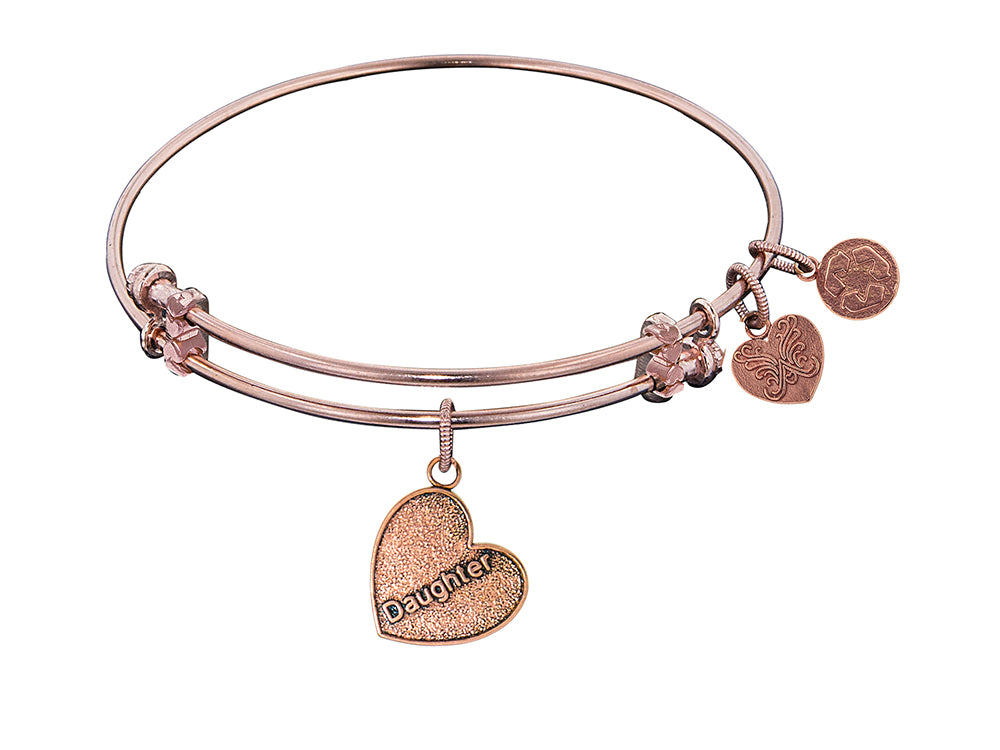 Angelica Collection Antique Pink Stipple Finish Brass daughter Heart Expandable Bangle Complementing PGEL1004