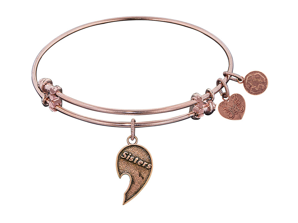 Angelica Collection Antique Pink Stipple Finish Brass Right-half Heart sisters Expandable Bangle