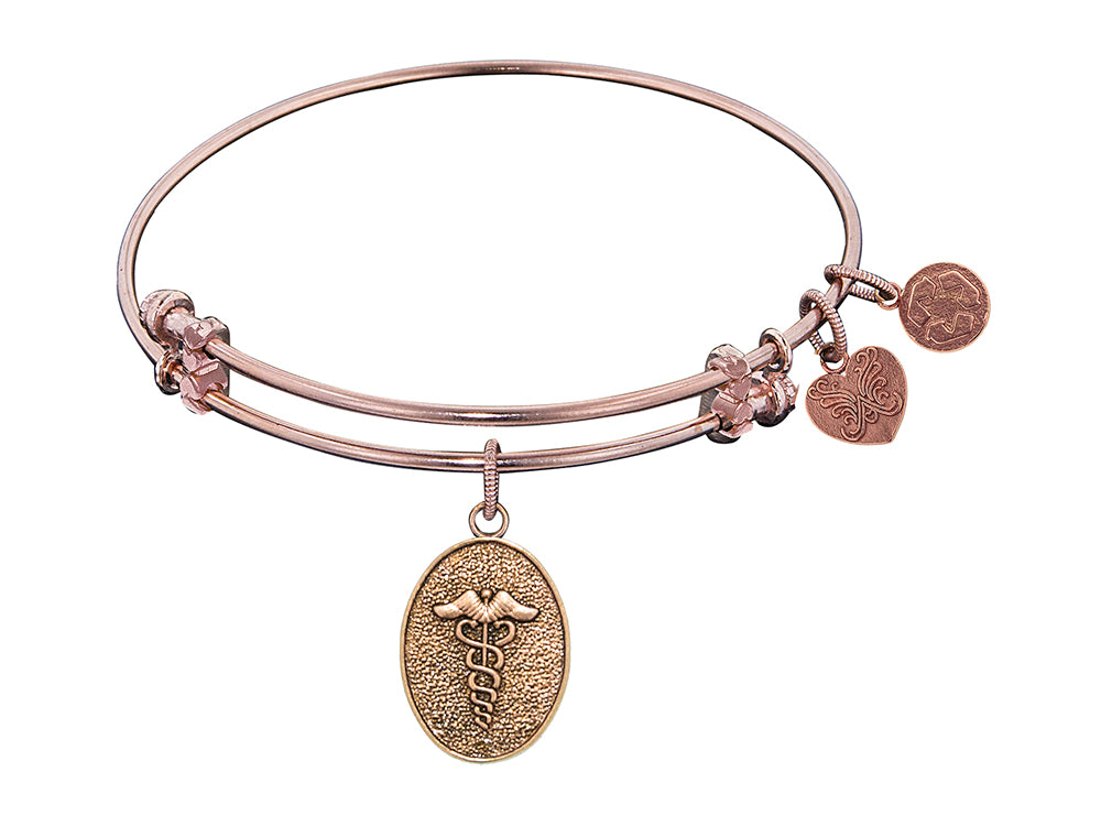 Angelica Collection Antique Pink Stipple Finish Brass caduceus Expandable Bangle
