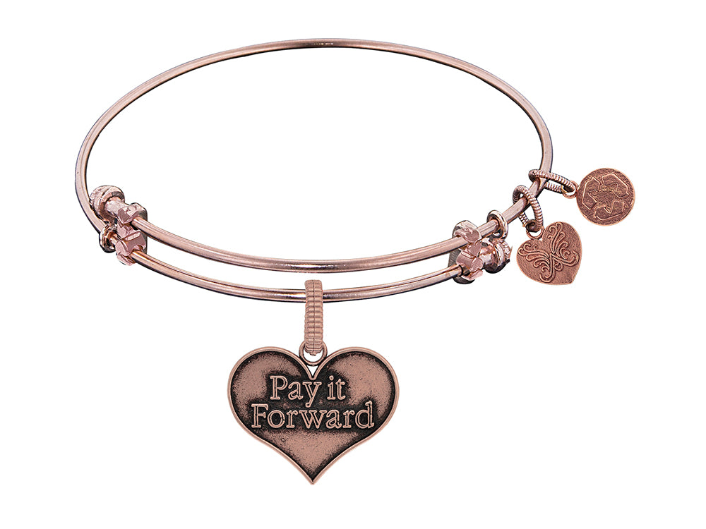 Brass Pink Finish Pay It Forward Charm On Pink Angelica Collection Bangle