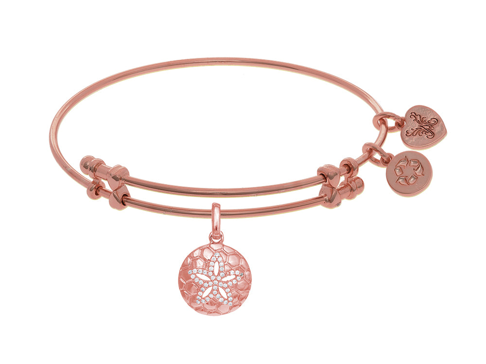 Angelica Collection Brass With Pink Sanddollar Charm With White CZ On Pink Bangle