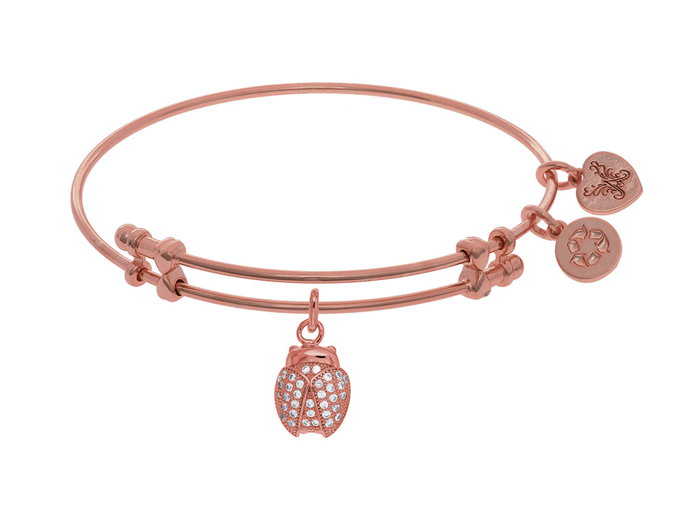 Brass With Pink Finish Charm With White CZ Ladybu G On Pink Angelica Collection Bangle