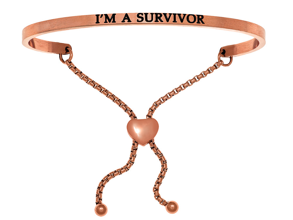 Intuitions Stainless Steel Pink Finish i’m A Survivor Adjustable Friendship Bracelet