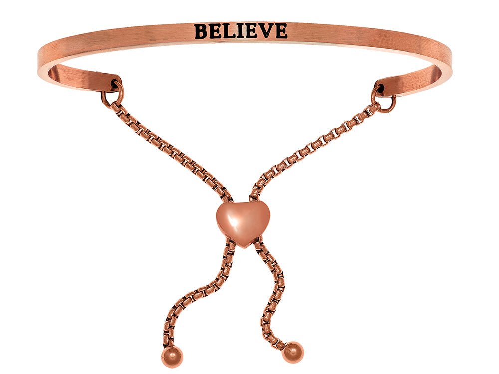 Intuitions Stainless Steel Pink Finish believe Adjustable Friendship Bracelet