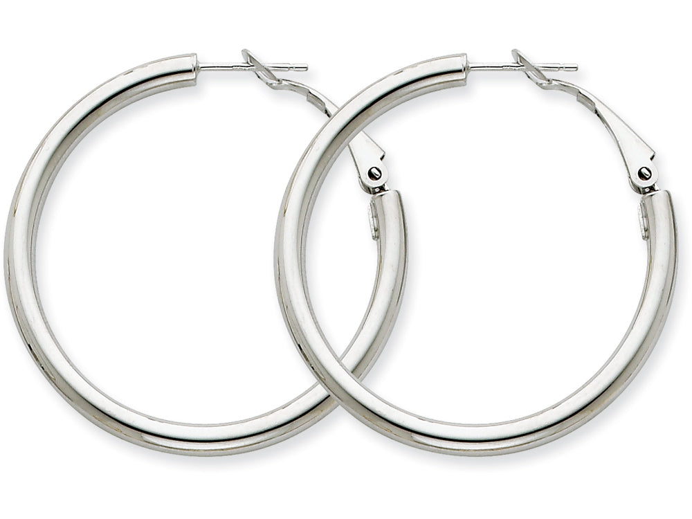 FJC Finejewelers 14k White Gold 3x30mm Polished Round Hoop Earrings