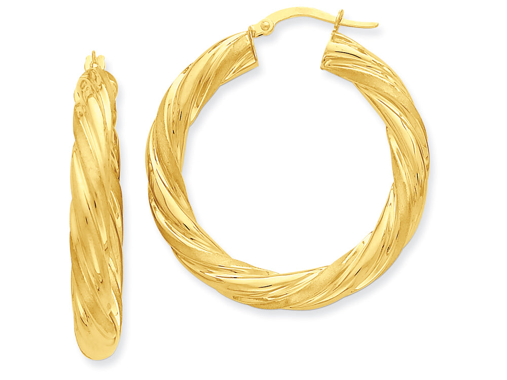 FJC Finejewelers 14k Yellow Gold Satin and Polished Twisted Hoop Earrings