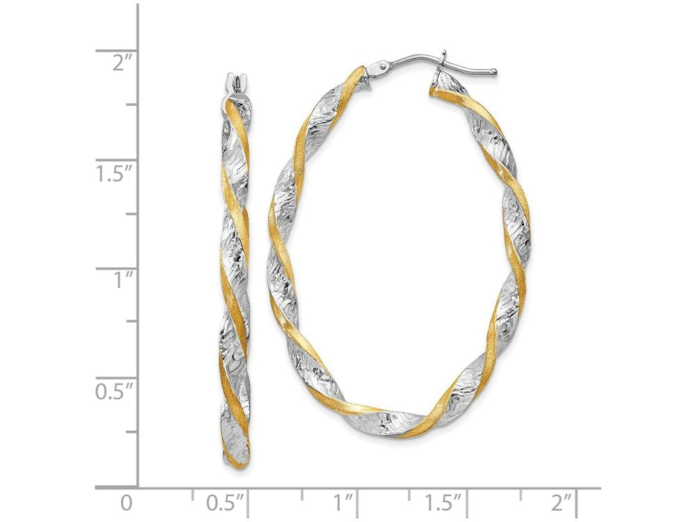 FJC Finejewelers 14 kt Two Tone Gold and Rhodium Twisted Hoop Earrings