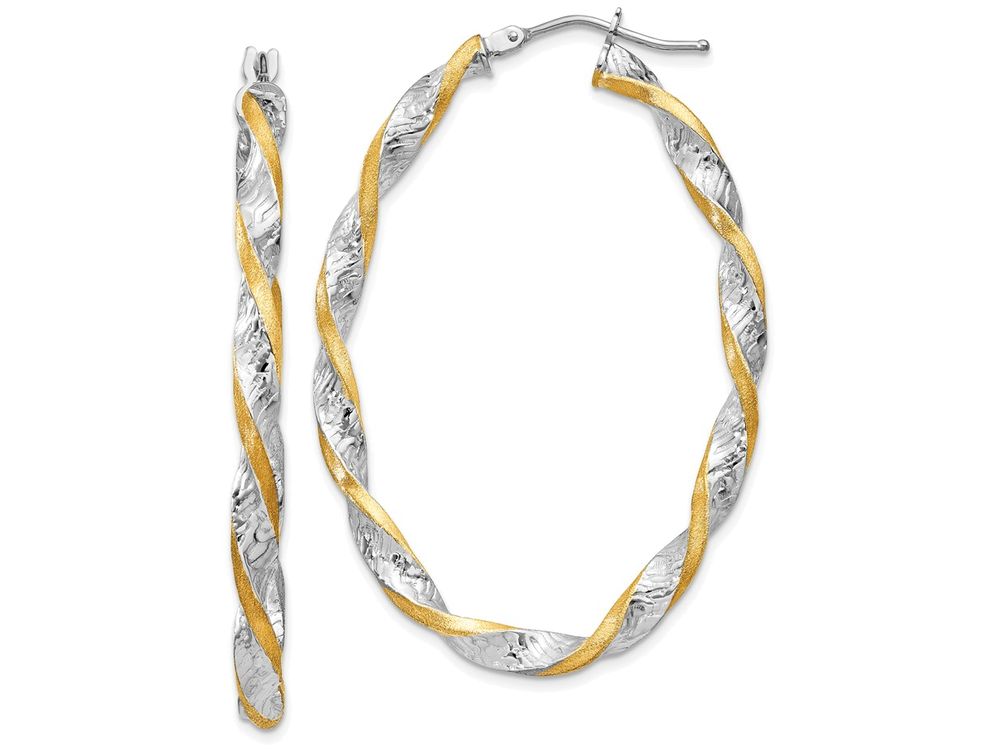 FJC Finejewelers 14 kt Two Tone Gold and Rhodium Twisted Hoop Earrings