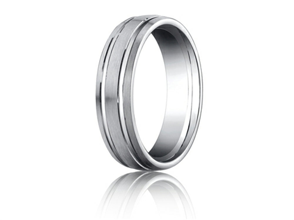 Benchmark Platinum 6mm Comfort-fit Satin-finished With Parallel Grooves Carved Design Wedding Band Ring