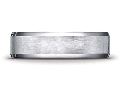 Benchmark Platinum 6mm Comfort-fit Satin-finished With High Polished Beveled Edge Carved Design Wedding Band Ring