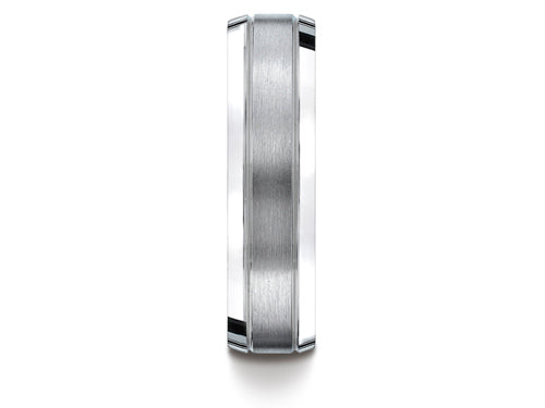Benchmark Platinum 6mm Comfort-fit Satin-finished High Polished Beveled Edge Carved Design Wedding Band Ring