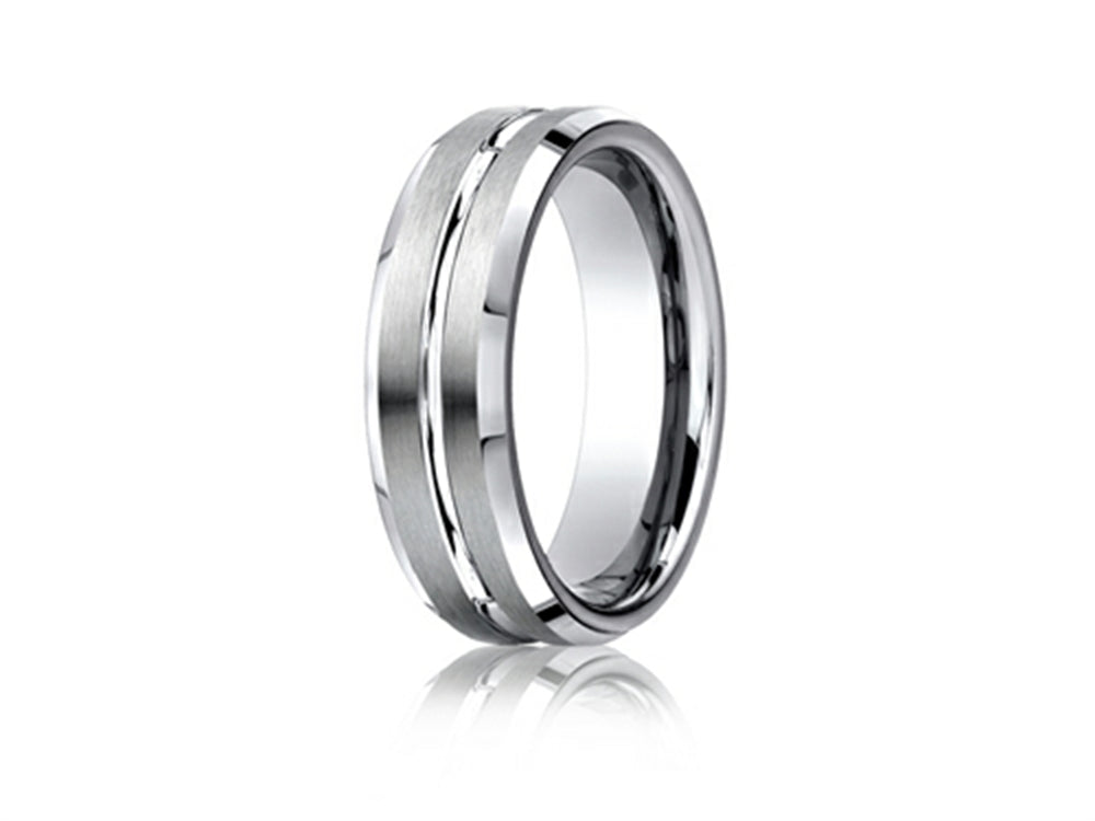 Benchmark Platinum 6mm Comfort-fit Satin-finished With High Polished Cut Carved Design Wedding Band Ring