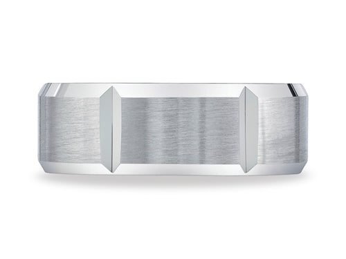 Benchmark Platinum 8mm Comfort-fit Satin-finished Grooves Carved Design Wedding Band Ring