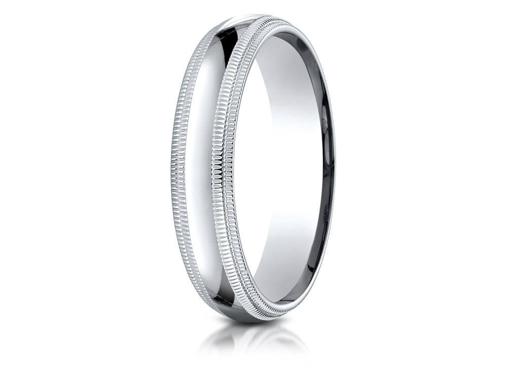 Benchmark Platinum 5mm Slightly Domed Standard Comfort-fit Wedding Band / Ring With Double Milgrain