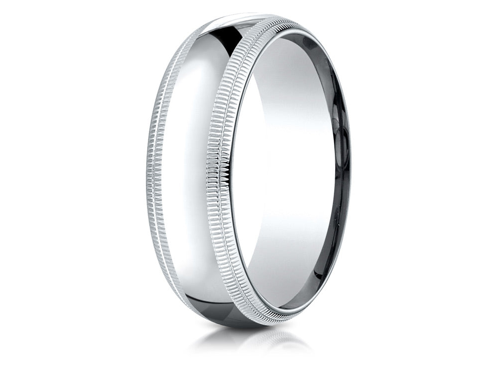 Benchmark Platinum 7mm Slightly Domed Standard Comfort-fit Wedding Band / Ring With Double Milgrain