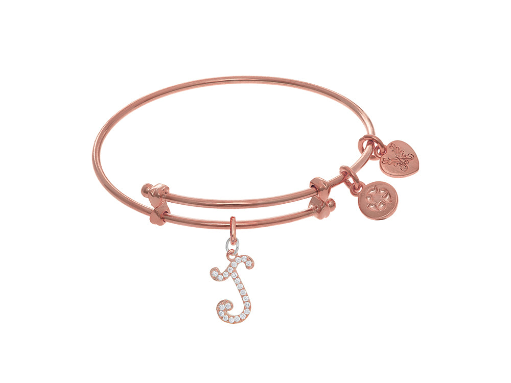 Brass With Pink Finish Charm Initial J On Pink Angelica Tween Bangle (Small)