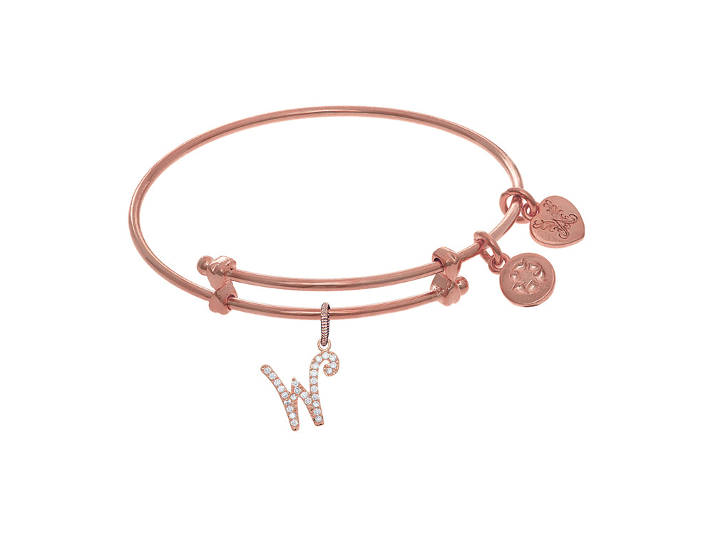 Brass With Pink Finish Charm Initial W On Pink Angelica Tween Bangle (Small)