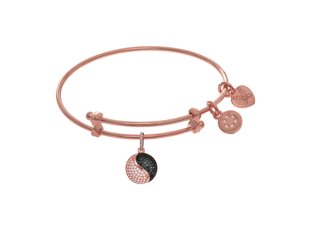 Brass With Pink Yin Yang Charm On Pink Angelica Collection Tween Bangle (Small)