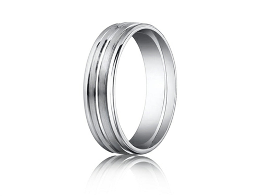 Benchmark Platinum 6mm Comfort-fit Satin-finished Polished Center and Round Edge Design Wedding Band Ring