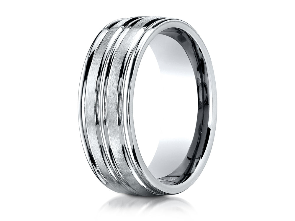 Benchmark Platinum 8mm Comfort-fit Satin-finished Polished-Center Round Edge Wedding Band Ring