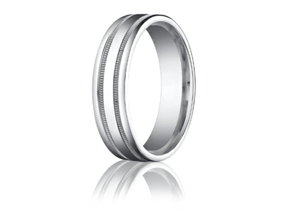 Benchmark Platinum 6mm Comfort-fit High Polished With Milgrain Round Edge Carved Design Wedding Band Ring
