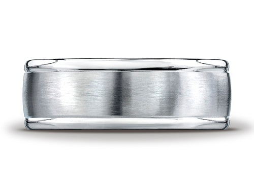 Benchmark Platinum 8mm Comfort-fit Satin-finished High Polished Round Edge Carved Design Wedding Band Ring