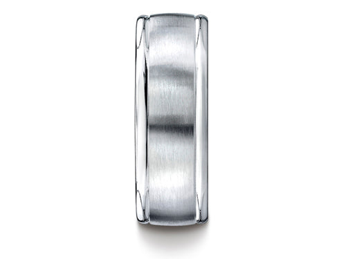 Benchmark Platinum 8mm Comfort-fit Satin-finished High Polished Round Edge Carved Design Wedding Band Ring