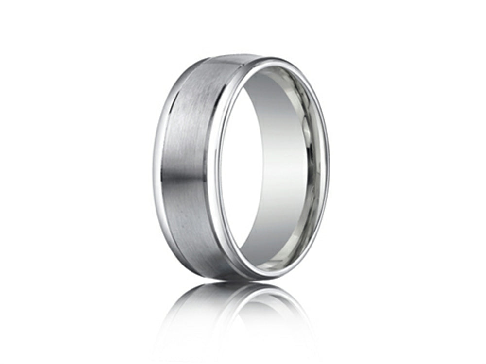 Benchmark Platinum 8mm Comfort-fit Satin-finished High Polished Round Edge Carved Design Wedding Band Ring
