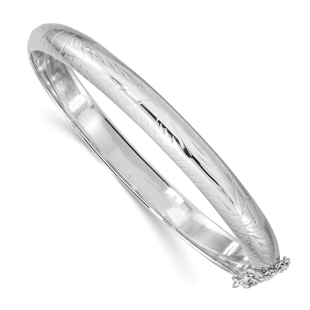 FJC Finejewelers Sterling Silver Rhodium-Plated 7mm Fancy Hinged Bangle Bracelet (Hollow)