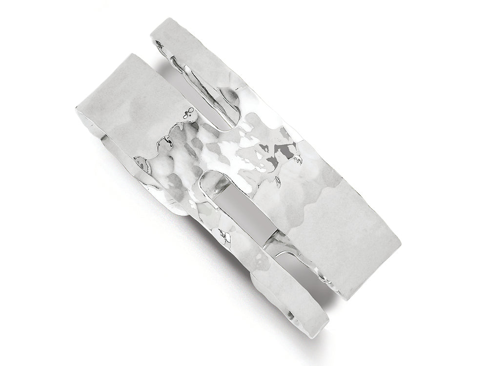 FJC Finejewelers Sterling Silver Solid Polished Hammered Fancy Cuff Bangle Bracelet