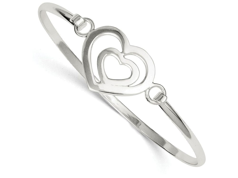 FJC Finejewelers Sterling Silver Heart Within A Heart Bangle Bracelet
