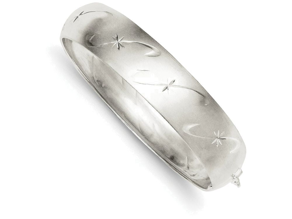 FJC Finejewelers Sterling Silver Polished Bright-Cut and Textured Adjustable Bangle