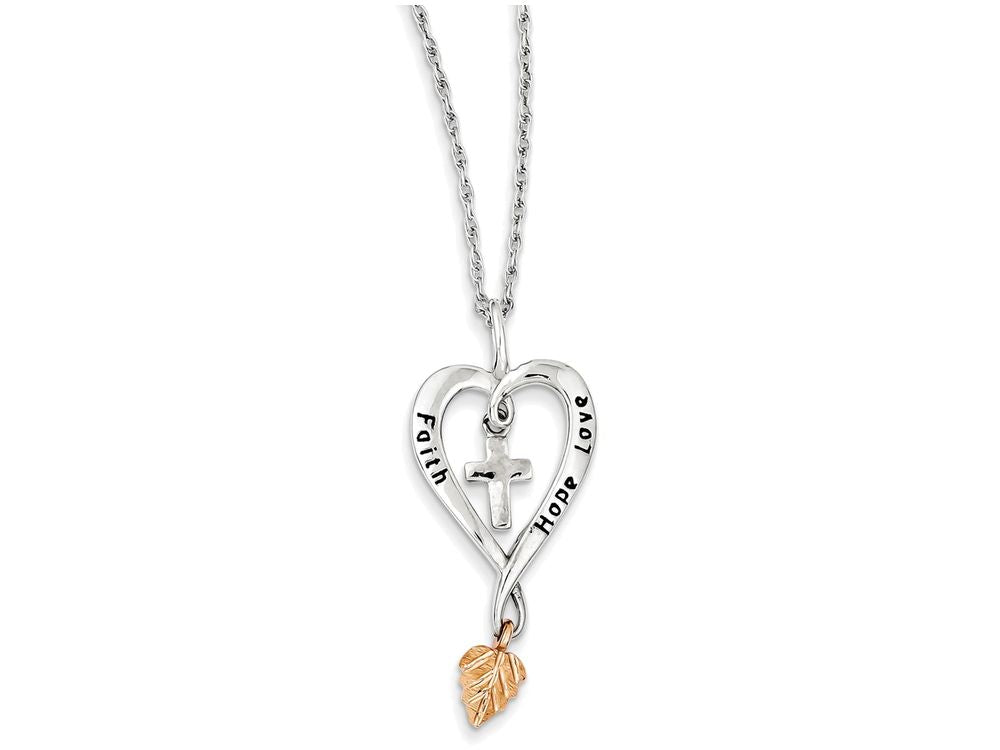 FJC Finejewelers Sterling Silver Rose Leaf Faith,hope,love Heart Necklace