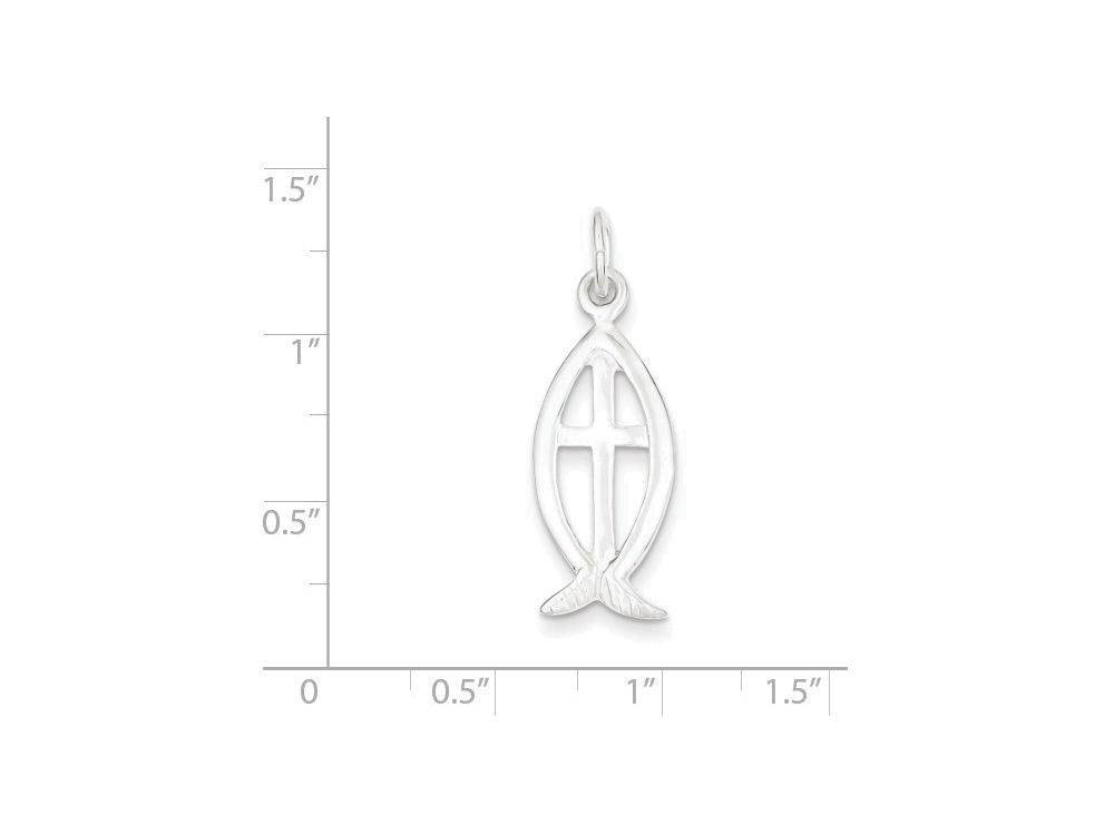 FJC Finejewelers Sterling Silver Ichthus Fish Cross Charm