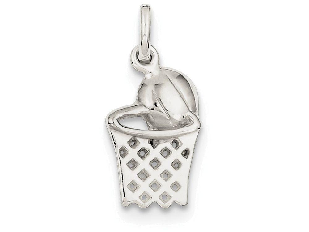 FJC Finejewelers Sterling Silver Basketball In Hoop Charm